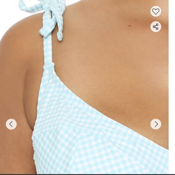 Forever21 Plus Size 3X One Piece Swimsuit Light Aqua White Gingham - Picture 5 of 8